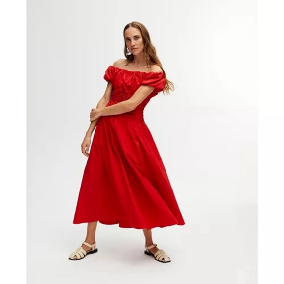 New! Nocturne Drape Off the Shoulder Midi Dress in‎ Red Sz Large $299 - Picture 1 of 8